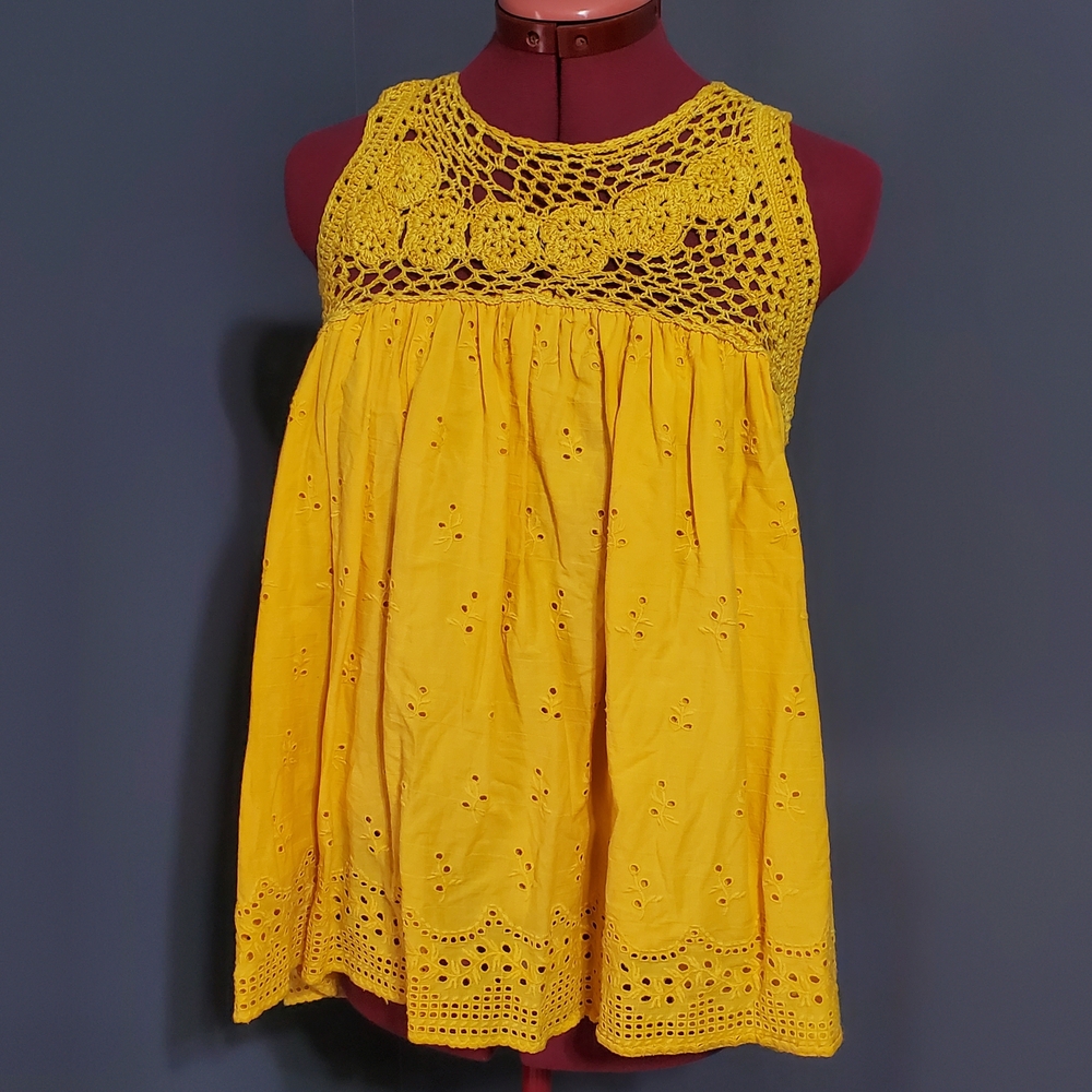 Sundance Bright Yellow Crochet Eyelet Babydoll Top Women's Size Small